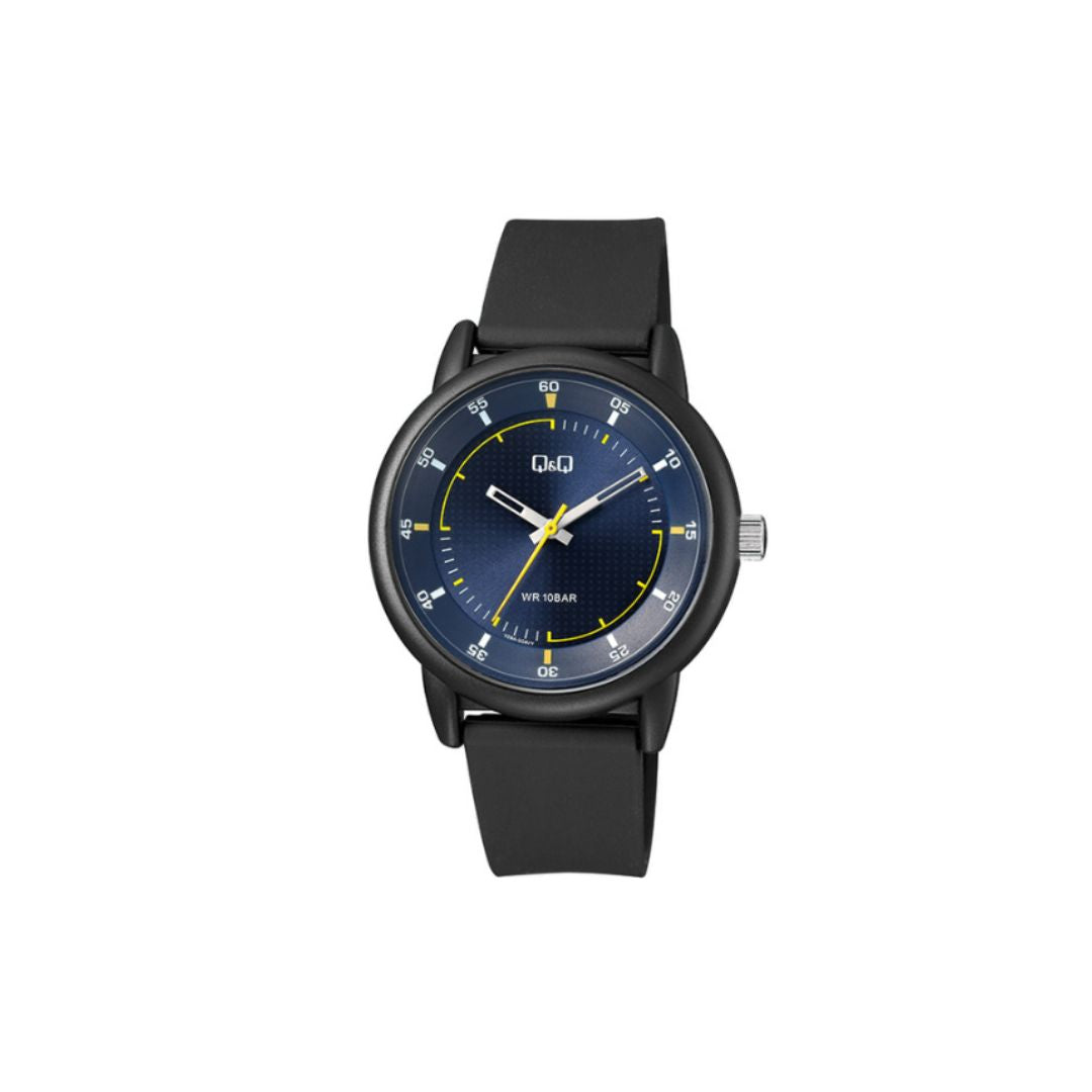 Q&Q Black & Blue Watch with Silicone Strap