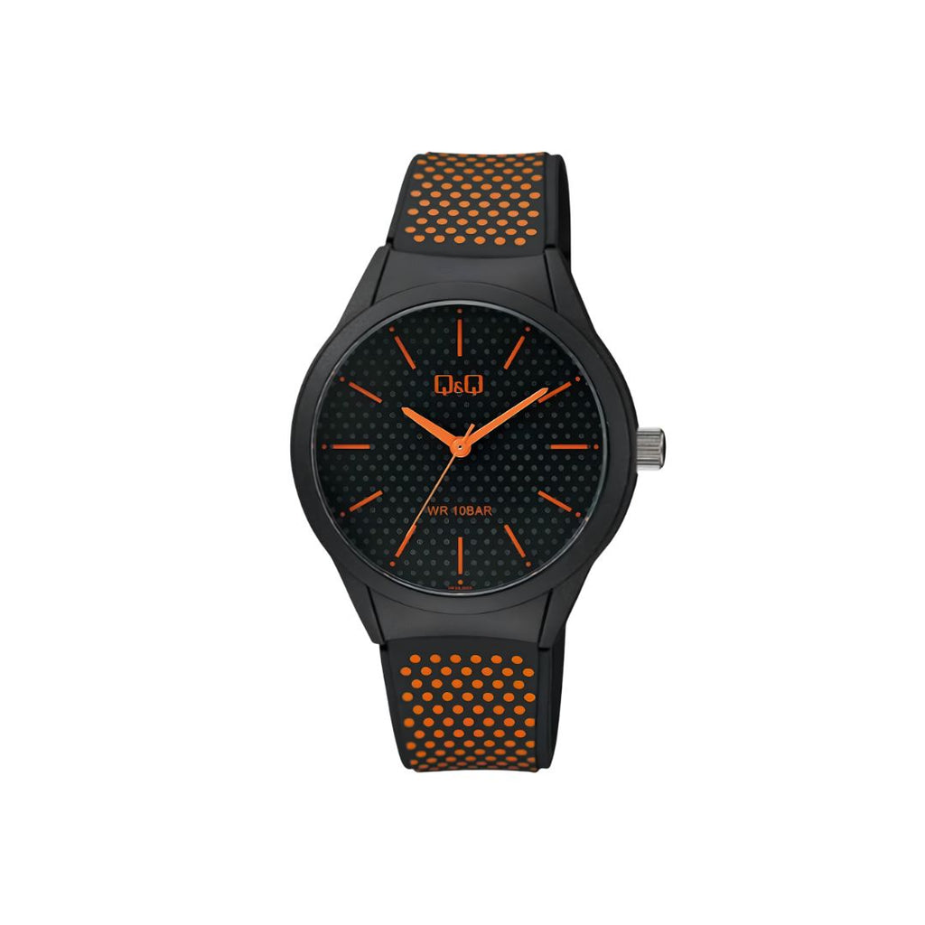 Q&Q Black & Orange Watch with Silicone Strap