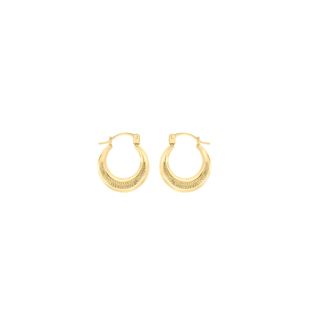 9ct Yellow Gold Ribbed Round Creole Earrings