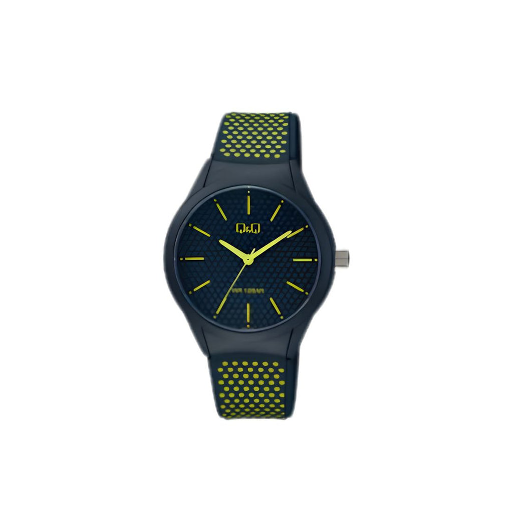Q&Q Black & Lime Green Watch with Silicone Strap