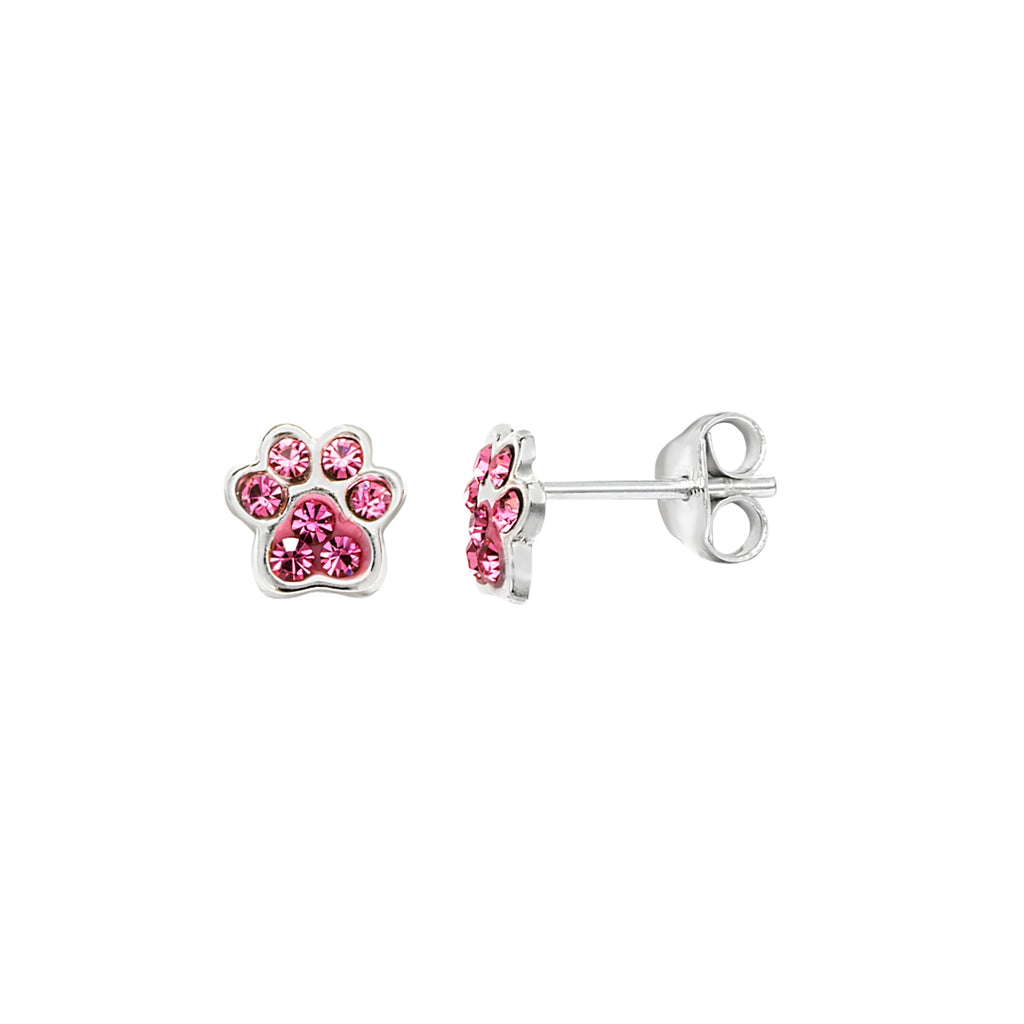 Children's Sterling Silver Pink Paw Print Stud Earrings