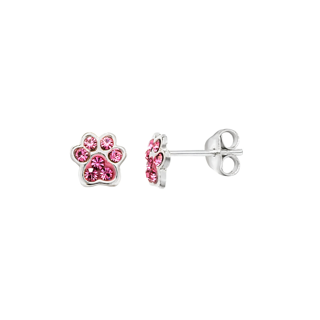 Children's Sterling Silver Pink Paw Print Stud Earrings