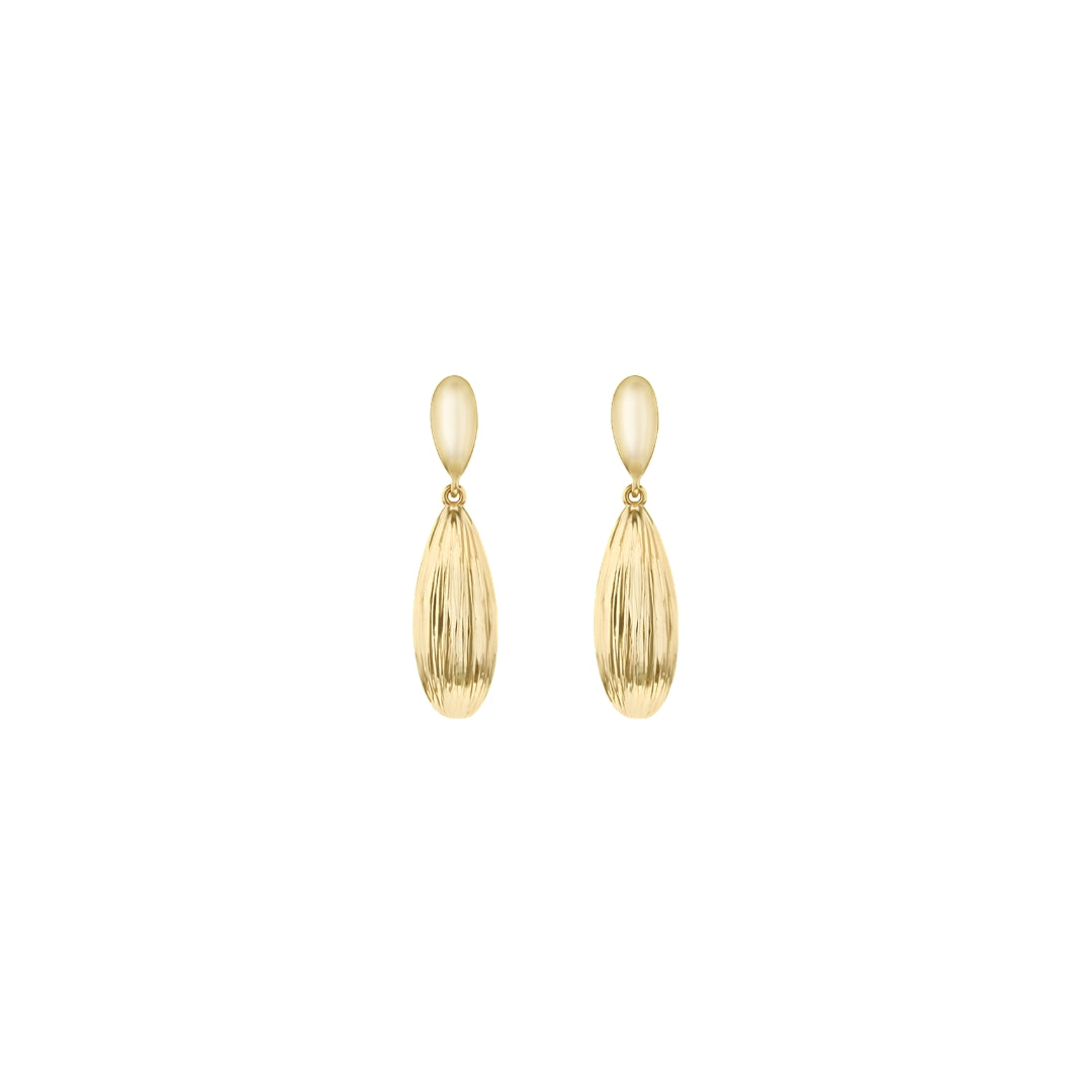 9ct Yellow Gold Diamond Cut Teardrop Earrings