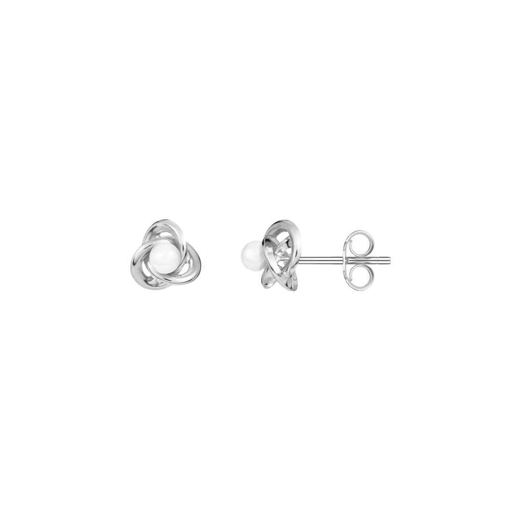 9CT White Gold Polished Knot Stud Earrings with 4mm Pearl