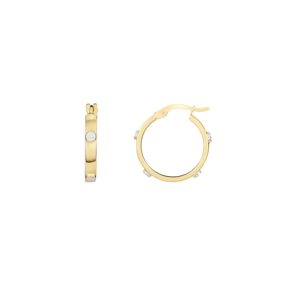 9CT Two Tone White & Yellow Gold Hoop Earrings with Screws 19 x 3mm