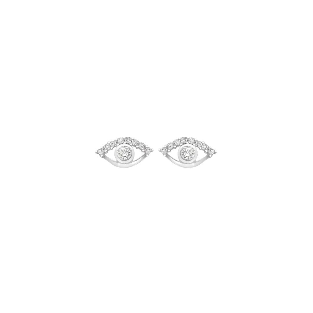Sterling Silver Rhodium Plated CZ Eye Stud Earrings