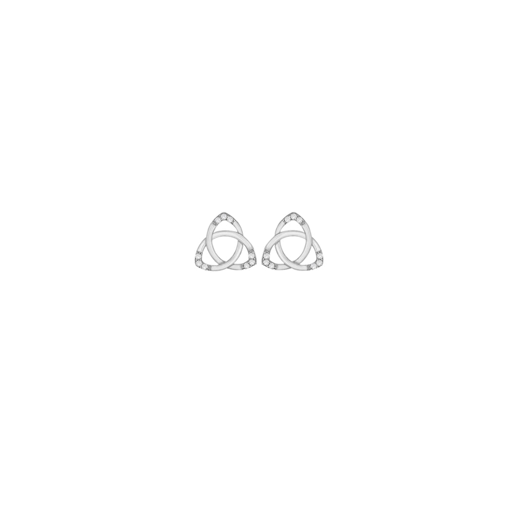Sterling Silver Rhodium Plated CZ Celtic Knot Stud Earrings