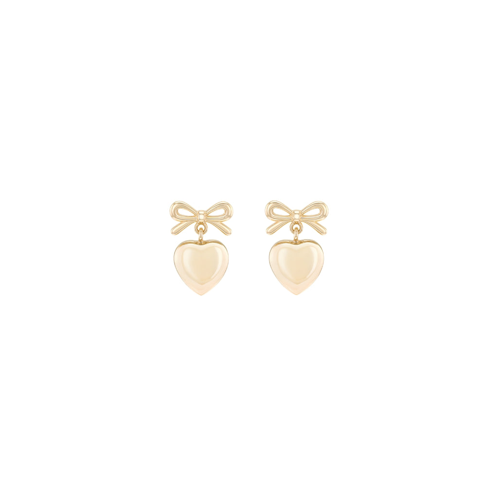 9ct Yellow Gold Bow & Heart Drop Earrings