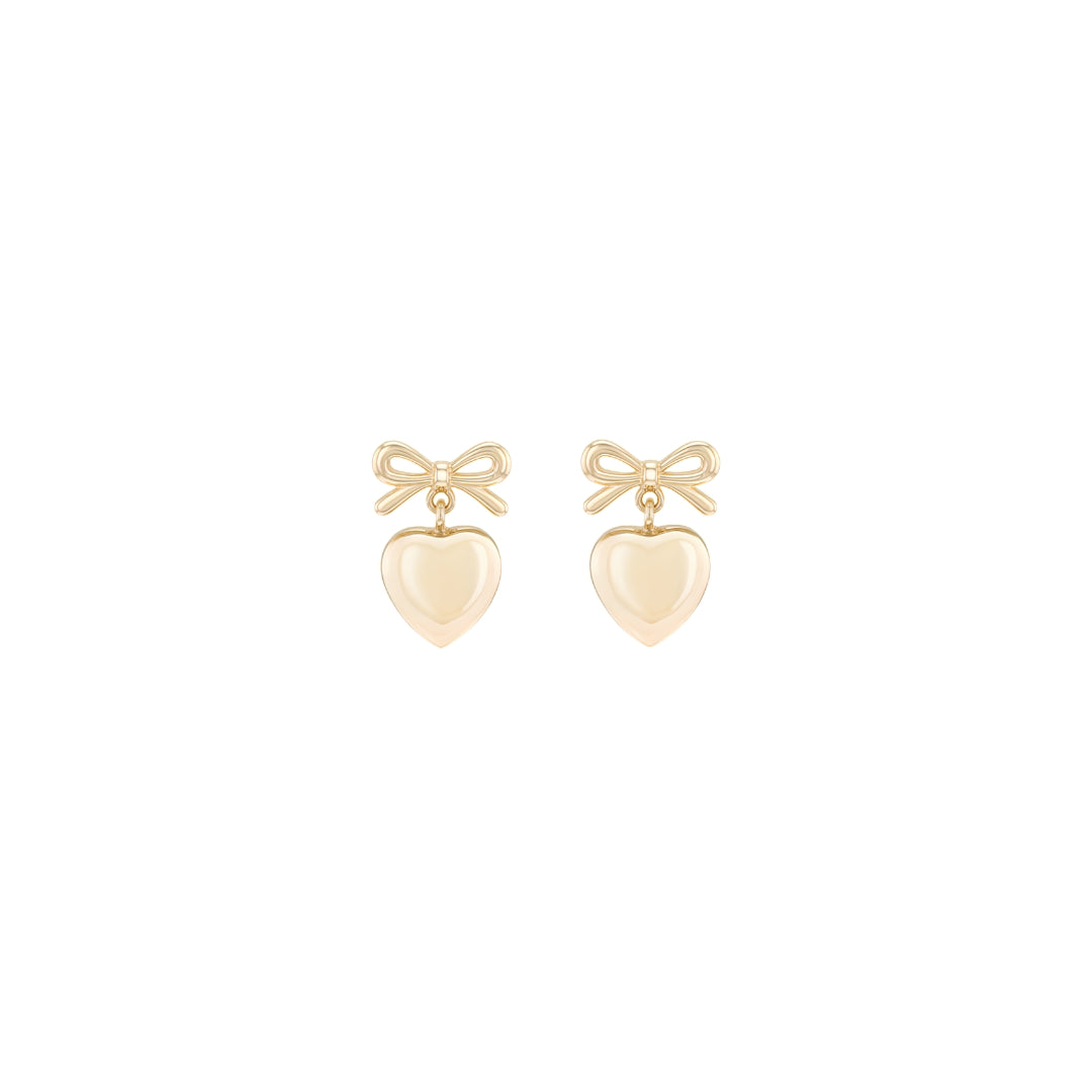 9ct Yellow Gold Bow & Heart Drop Earrings