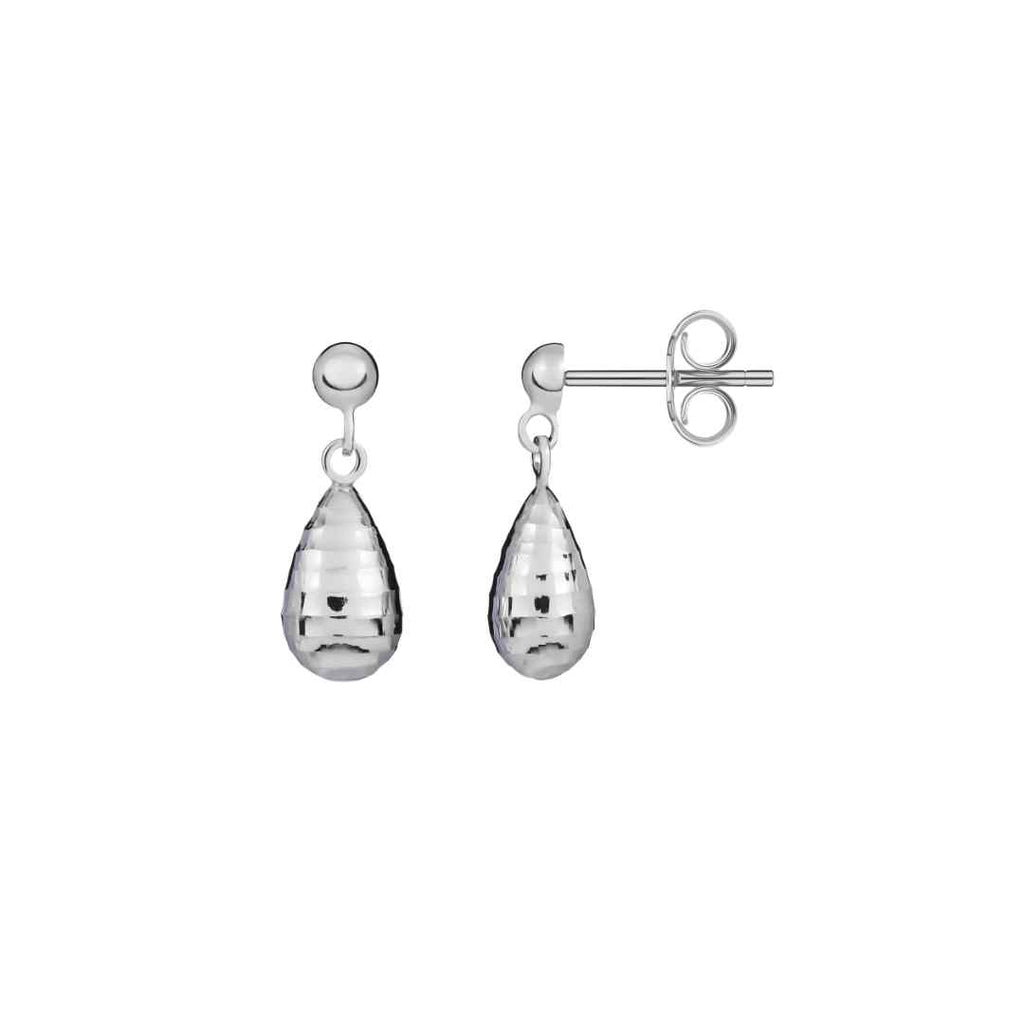 9CT White Gold Ribbed Torpedo Drop Earrings