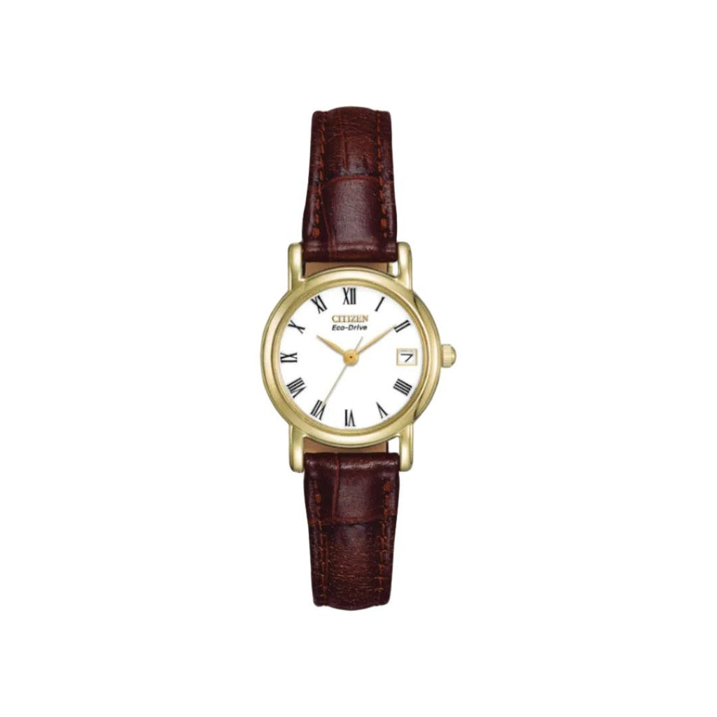 Citizen Eco-Drive Corso & White Dial with Roman Numerals & Brown Leather Strap