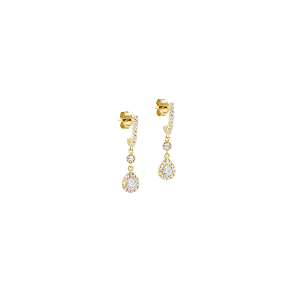 9ct Yellow Gold CZ Teardrop Halo Drop Earrings