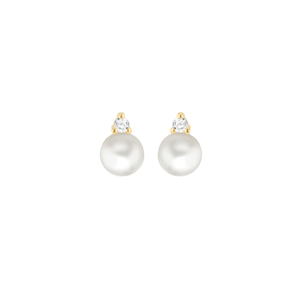 9ct Yellow Gold Freshwater Pearl & CZ Stud Earrings