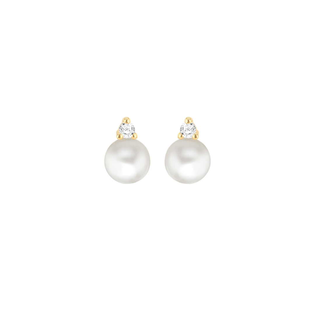 9ct Yellow Gold Freshwater Pearl & CZ Stud Earrings