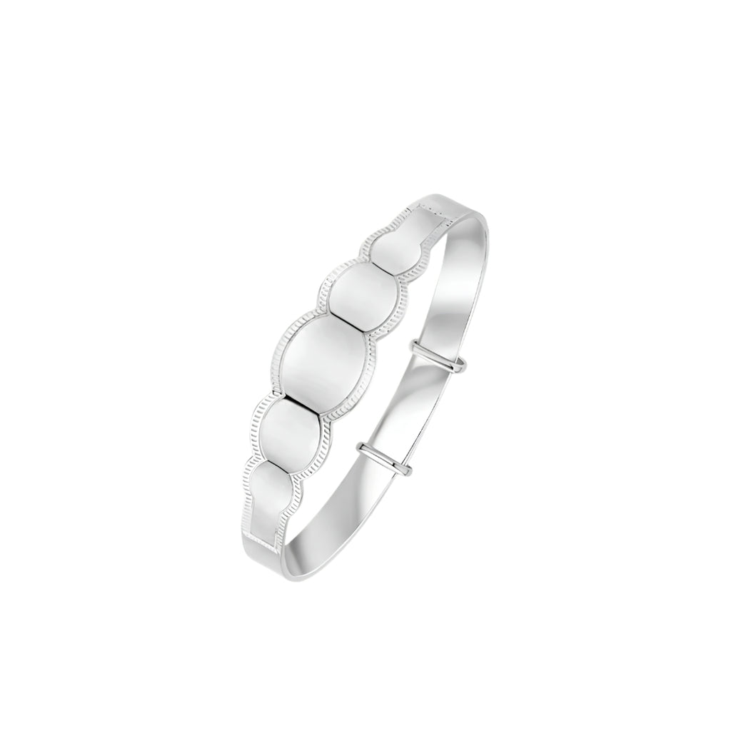 Silver 5.5mm Scalloped Baby Bangle with ID Engraving Plate