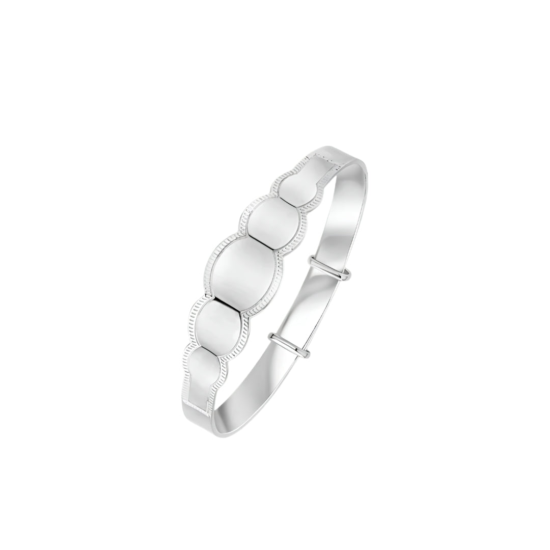 Silver 5.5mm Scalloped Baby Bangle with ID Engraving Plate