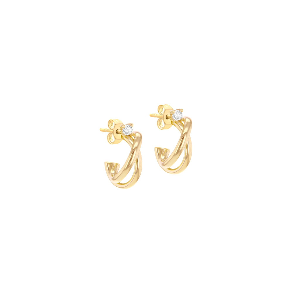 9ct Yellow Gold Crossover CZ Half Hoop Stud Earrings