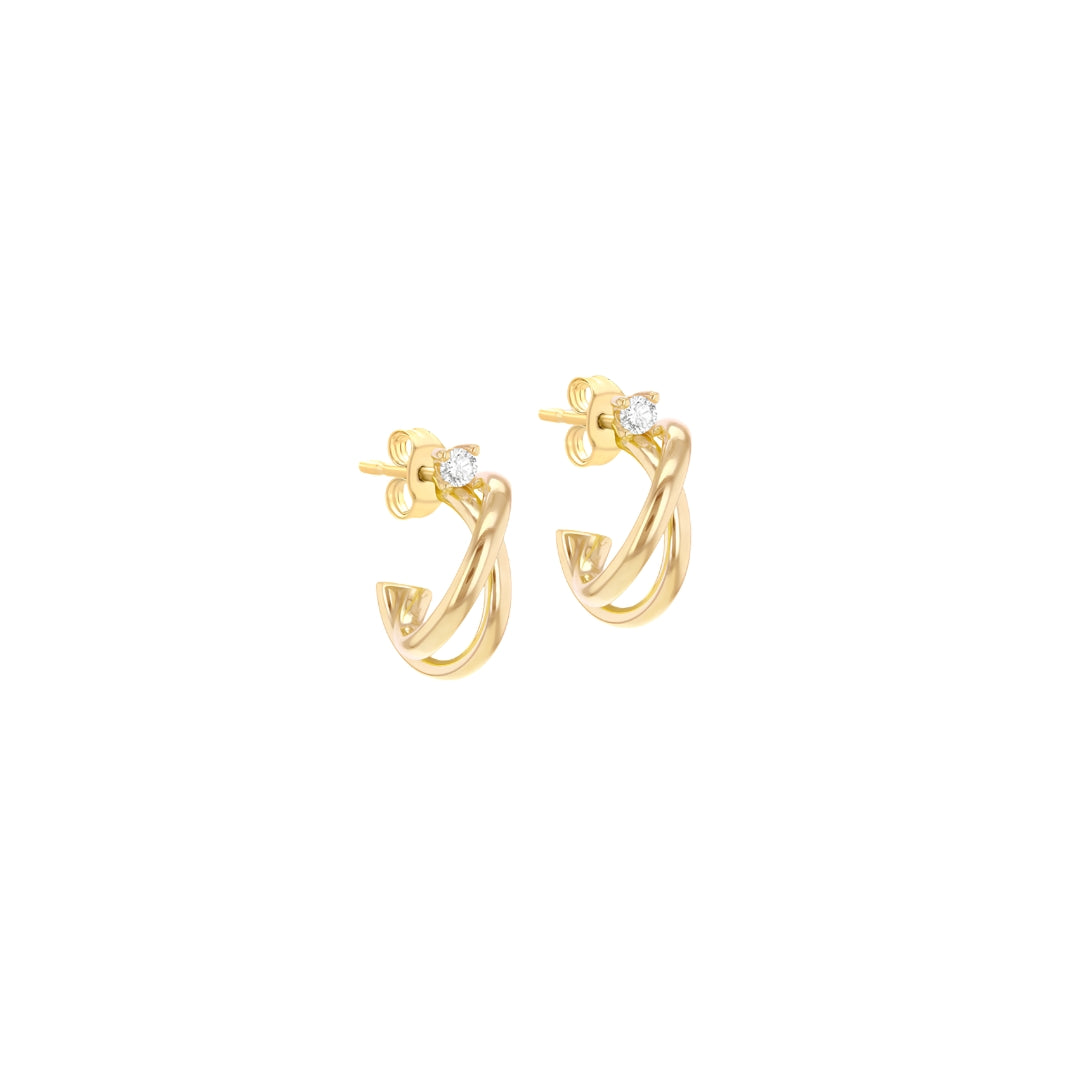 9ct Yellow Gold Crossover CZ Half Hoop Stud Earrings