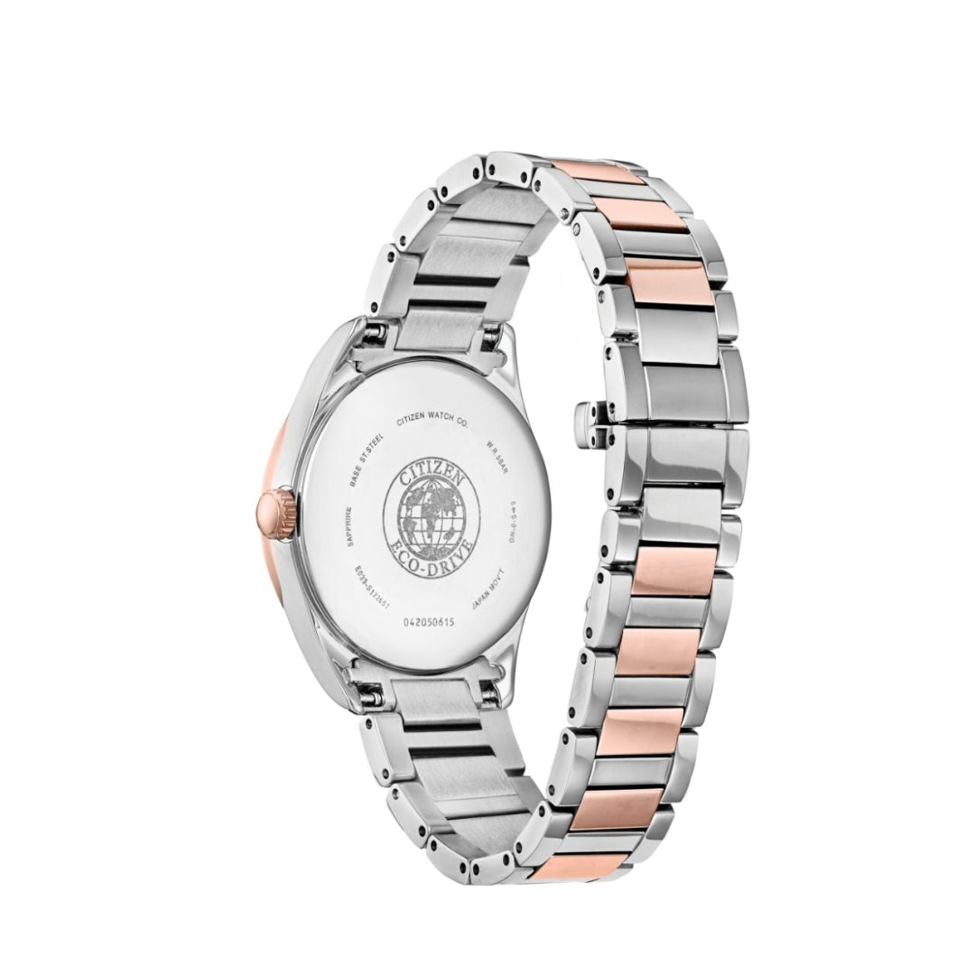 Citizen Eco-Drive Arezzo Diamond & White Mother of Pearl Dial with Two Tone Pink Gold Bracelet