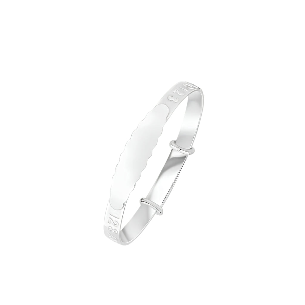Silver 4.6mm ABC 123 Baby Bangle with ID Engraving Plate