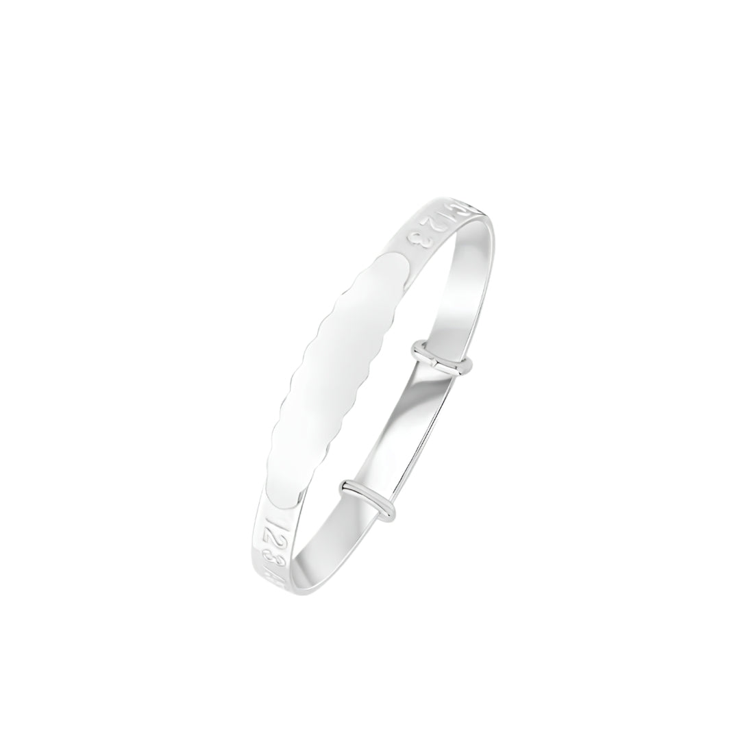 Silver 4.6mm ABC 123 Baby Bangle with ID Engraving Plate