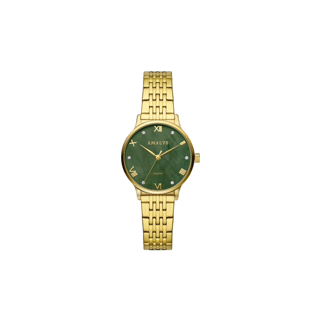 Amalys Georgette Gold Watch – Green Dial with Stainless Steel Case
