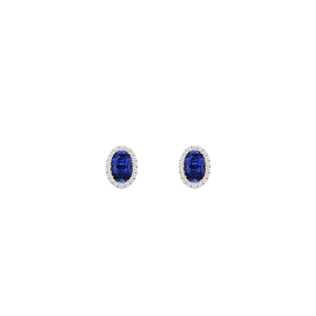 9ct Yellow Gold Lab Created Sapphire & Diamond Cluster Stud Earrings