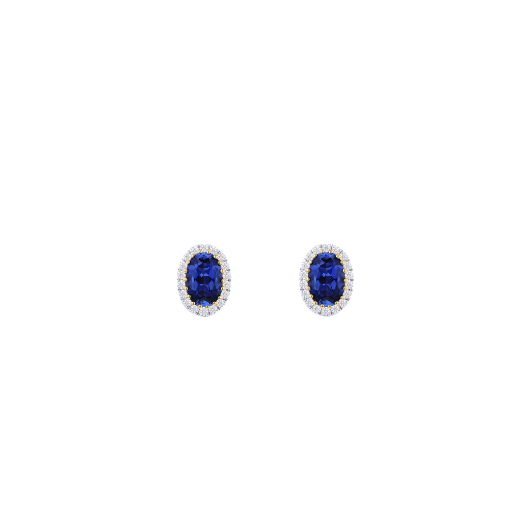 9ct Yellow Gold Lab Created Sapphire & Diamond Cluster Stud Earrings