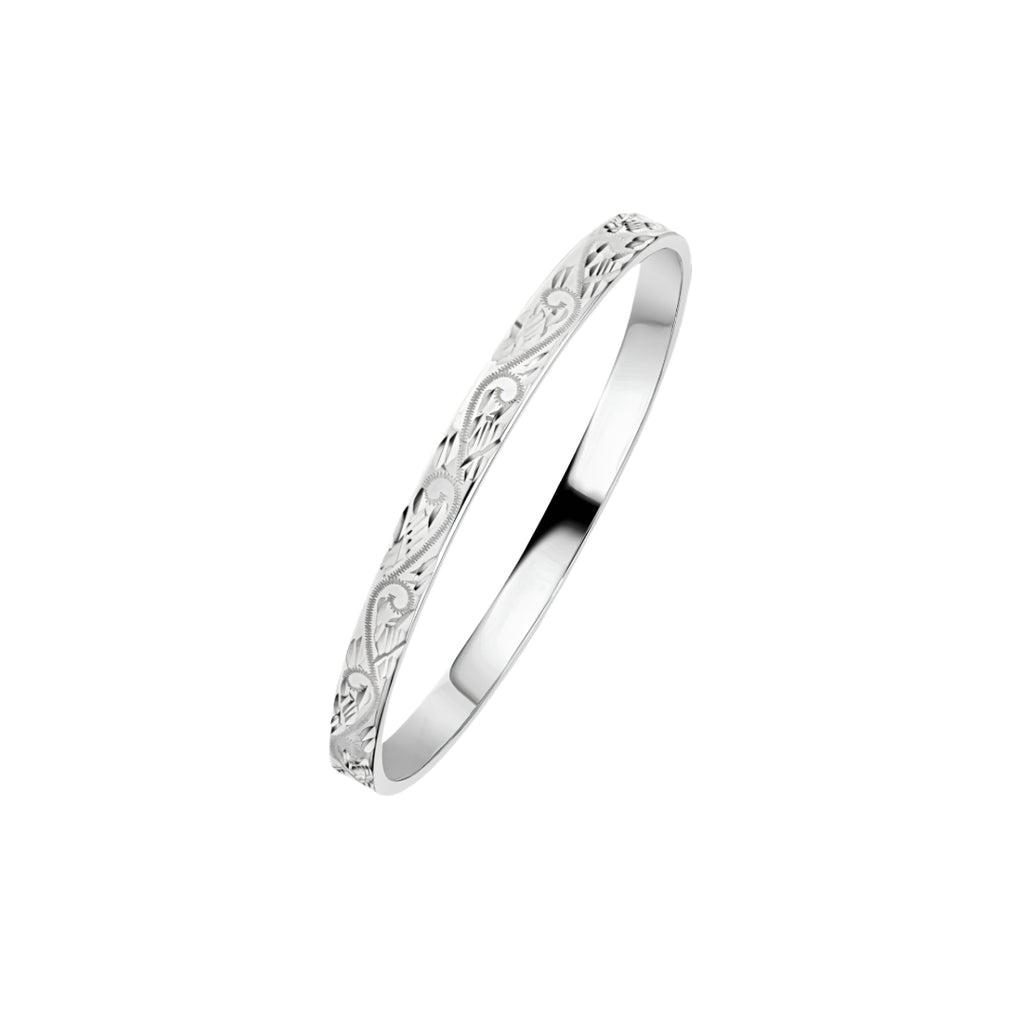 Silver 6mm Solid Engraved Court Bangle