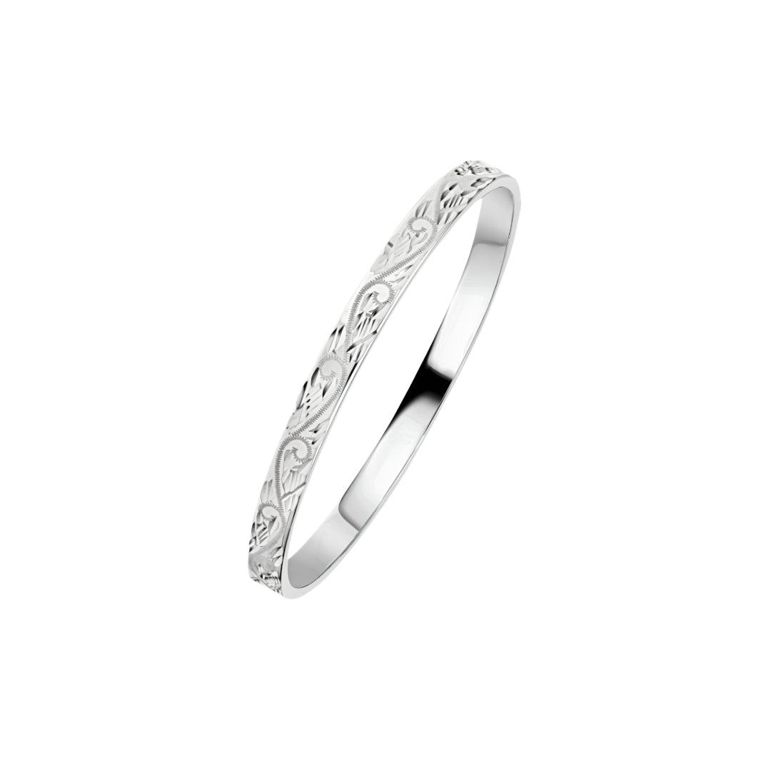 Silver 6mm Solid Engraved Court Bangle