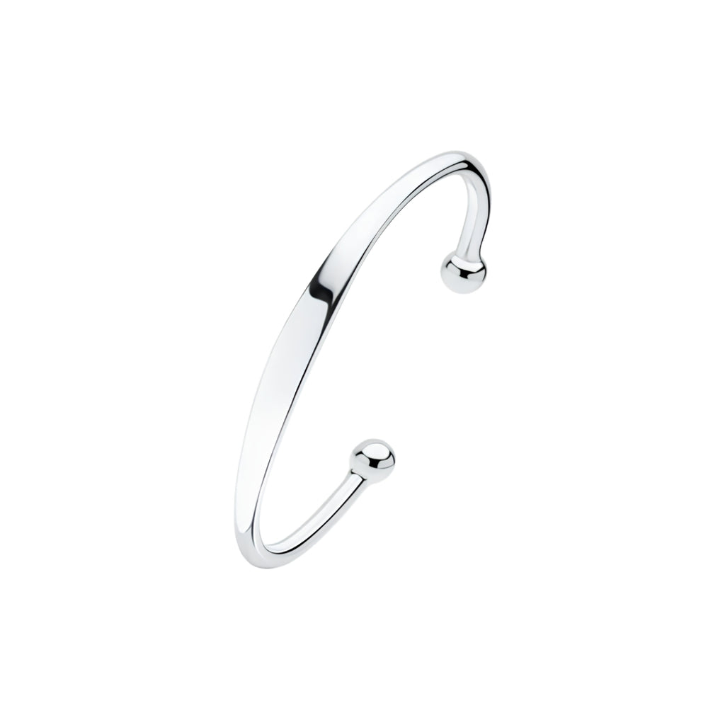 Silver 4mm Solid Round Torque Bangle with Beads & Engraving Plate