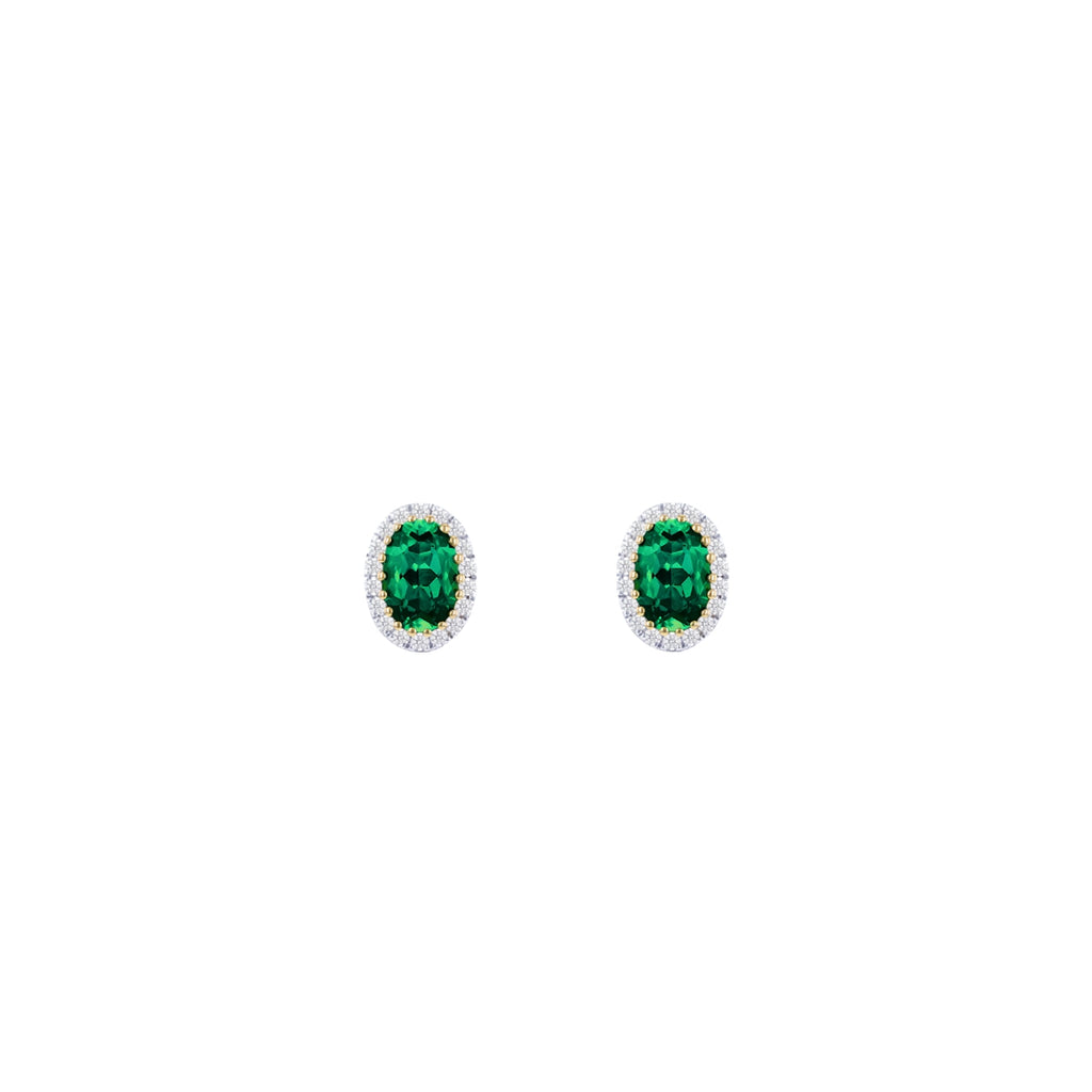 9ct Yellow Gold Lab Created Emerald & Diamond Cluster Stud Earrings