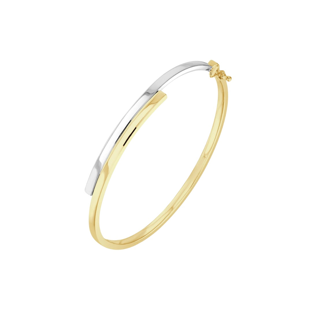 9CT Two Tone Yellow & White Gold 2 Row Crossover Solid Bangle