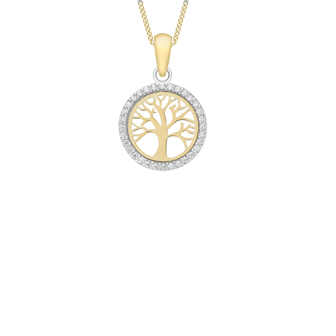 9ct Yellow Gold CZ Tree of Life Pendant