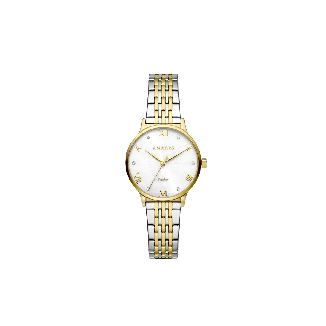 Amalys Robbie Two-Tone Watch - White Dial with Stainless Steel Case