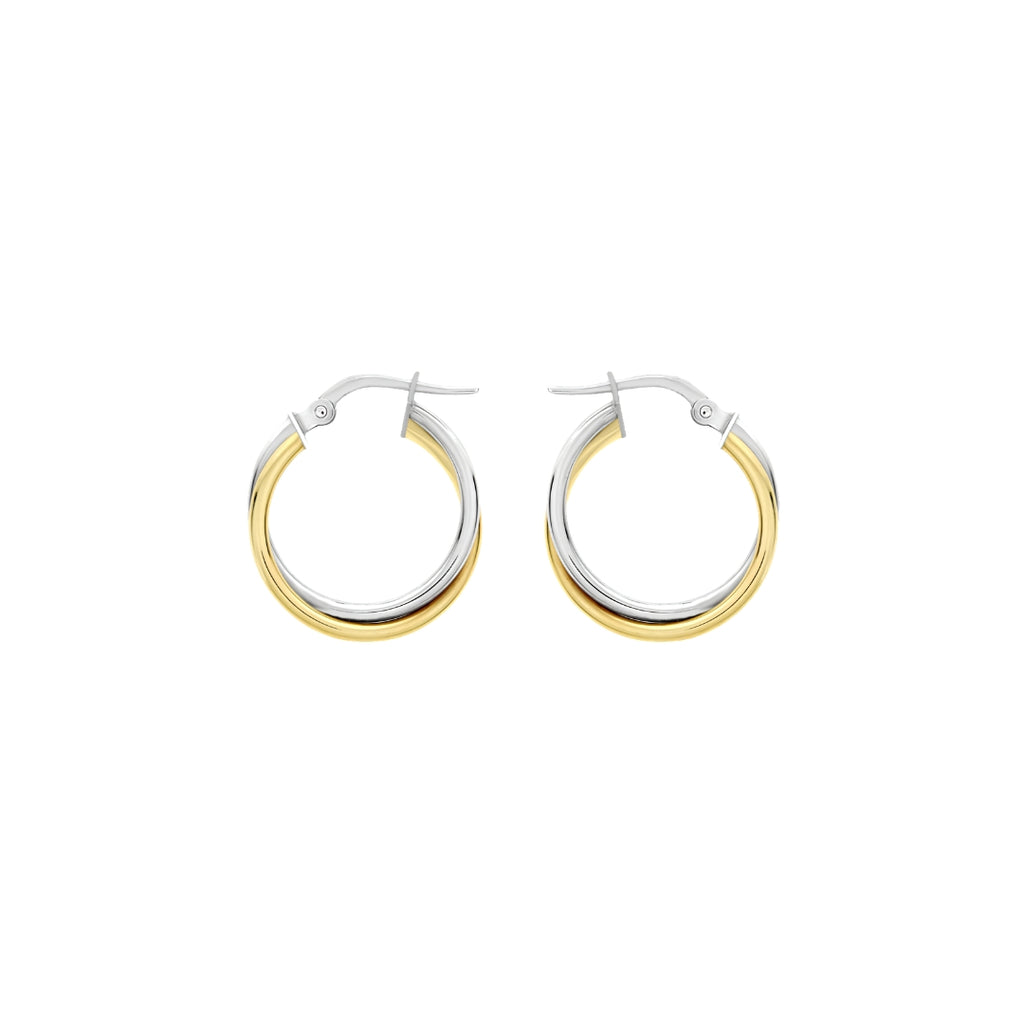 9ct 2-Colour Gold Polished Crossover Hoop Creole Earrings