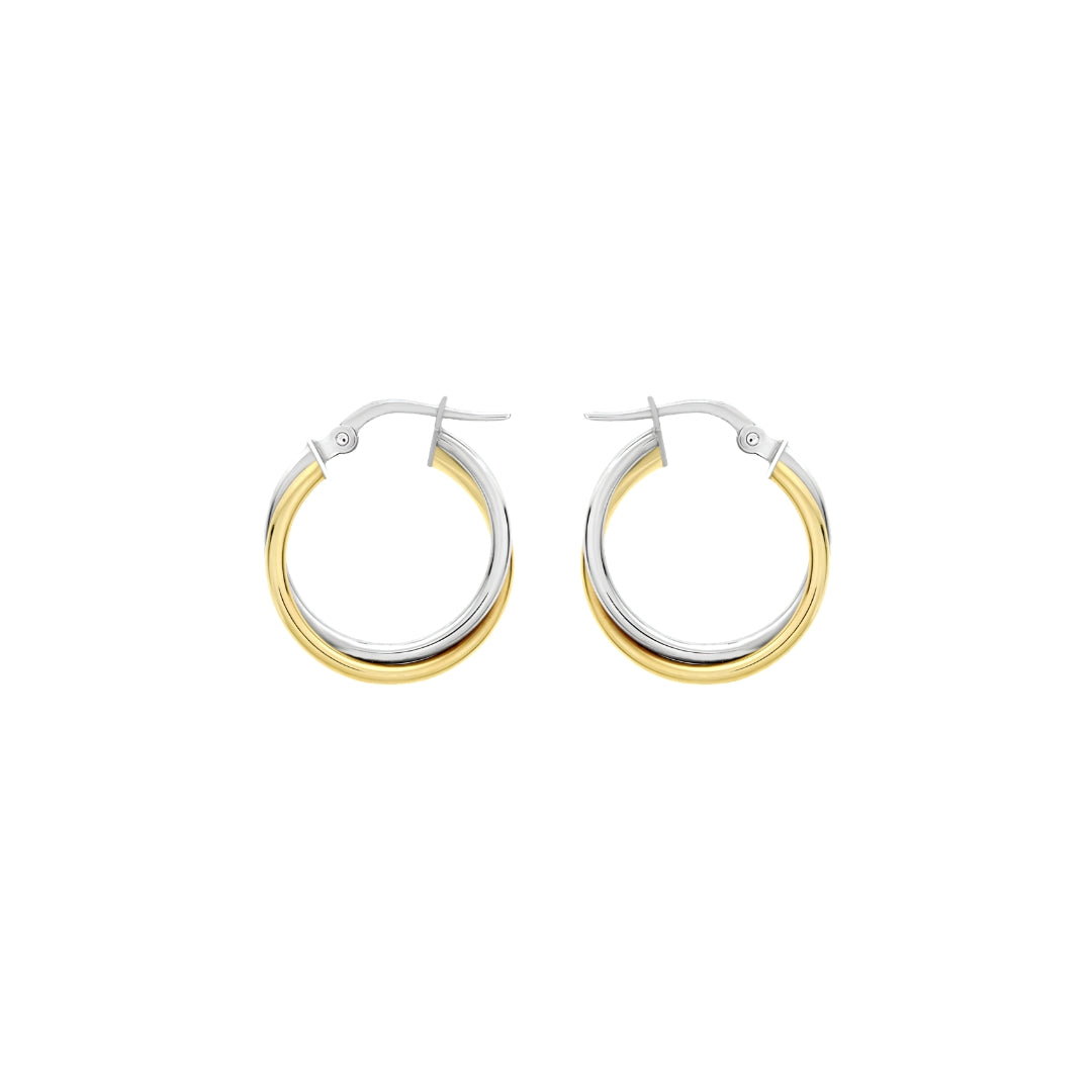 9ct 2-Colour Gold Polished Crossover Hoop Creole Earrings