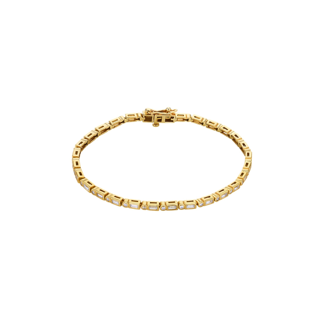 Sterling Silver Gold Plated White Baguette & Round CZ Tennis Bracelet