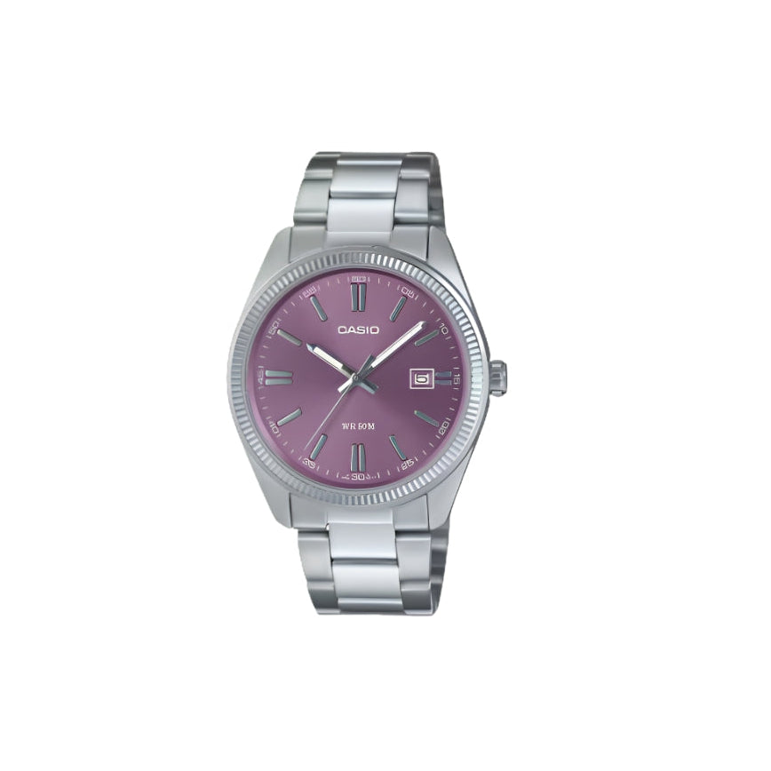 Casio Classic Analogue – Stainless Steel Case & Bracelet with Purple Dial