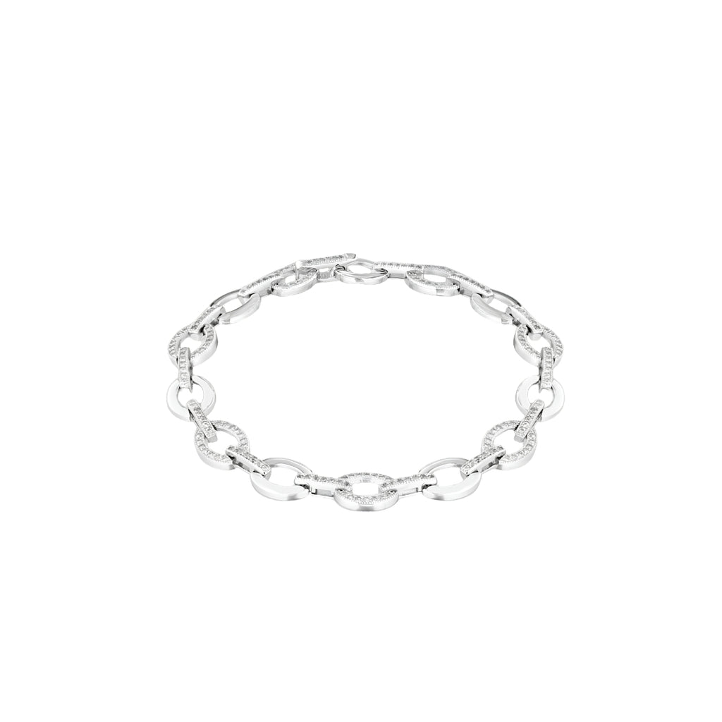 Sterling Silver Rhodium Plated CZ Oval-and-Bar Bracelet