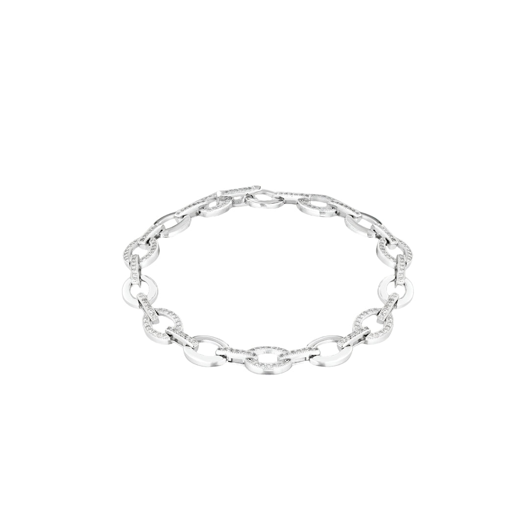 Sterling Silver Rhodium Plated CZ Oval-and-Bar Bracelet