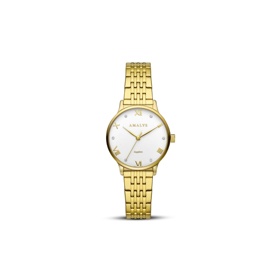 Amalys Coline Gold Watch - White Dial with Stainless Steel Case