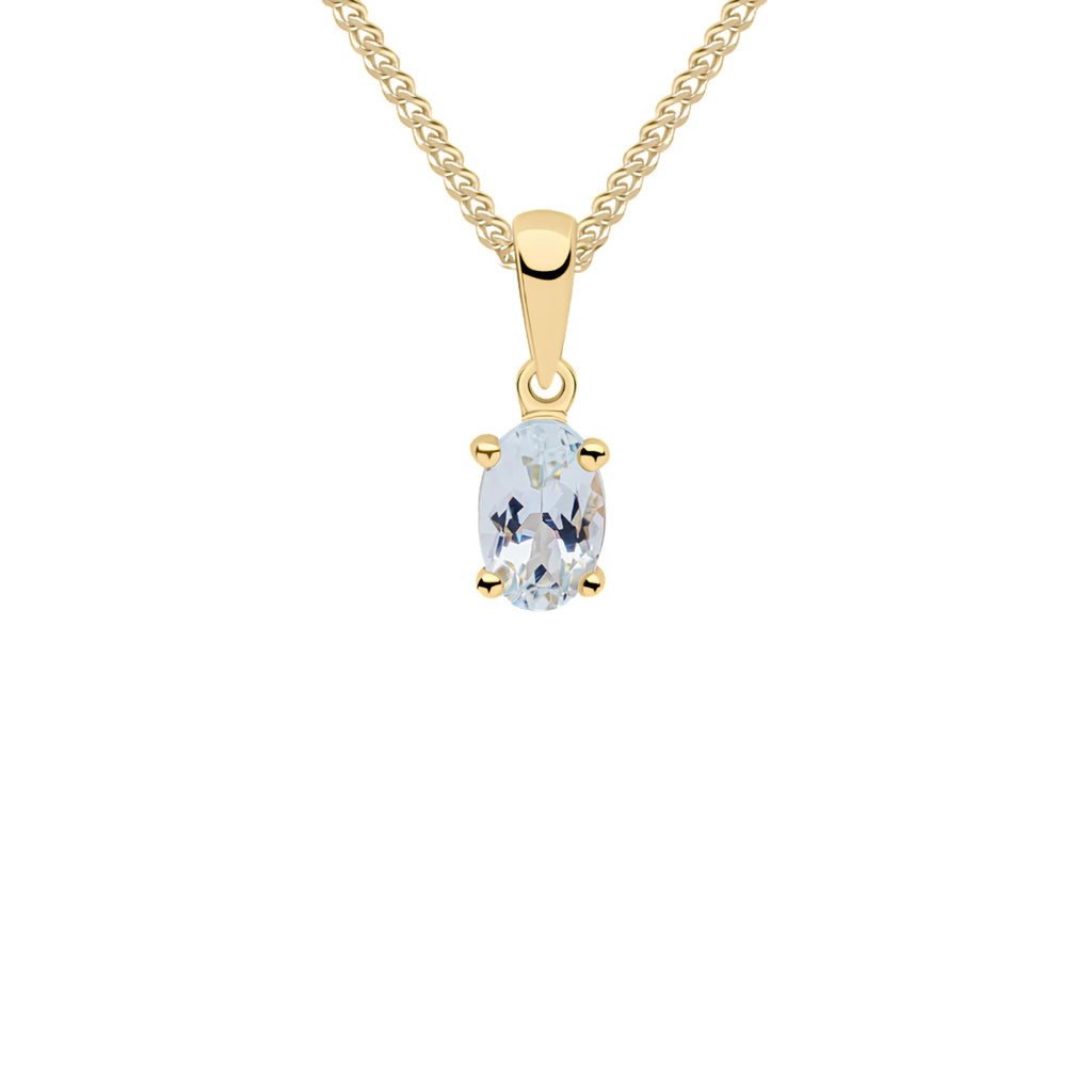 9CT Yellow Gold Oval Aquamarine Claw Pendant 6x4mm