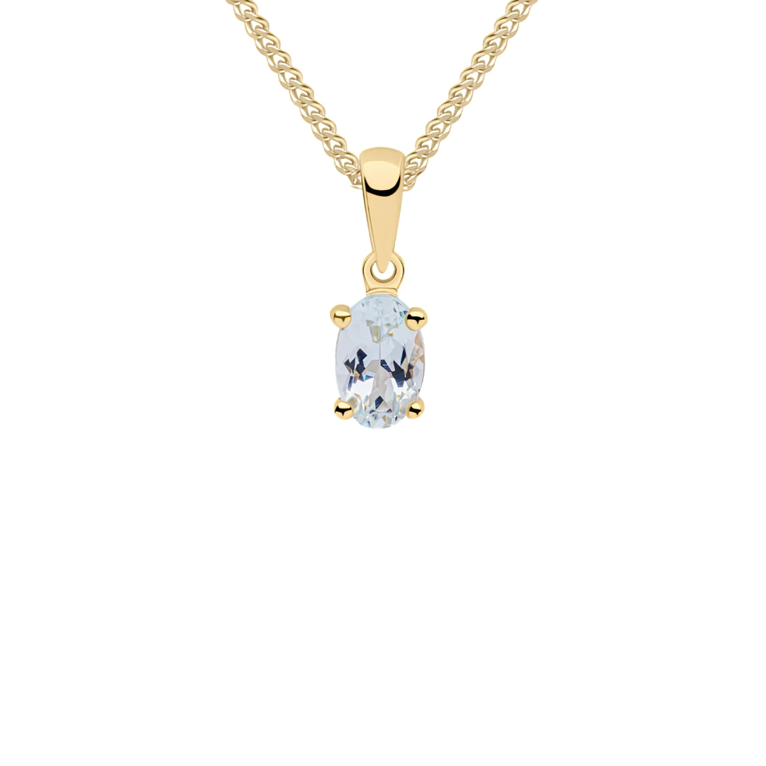 9CT Yellow Gold Oval Aquamarine Claw Pendant 6x4mm