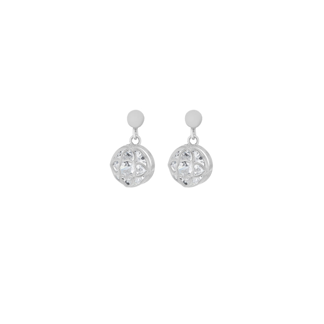 Sterling Silver Rhodium Plated CZ Heart Detail Drop Earrings