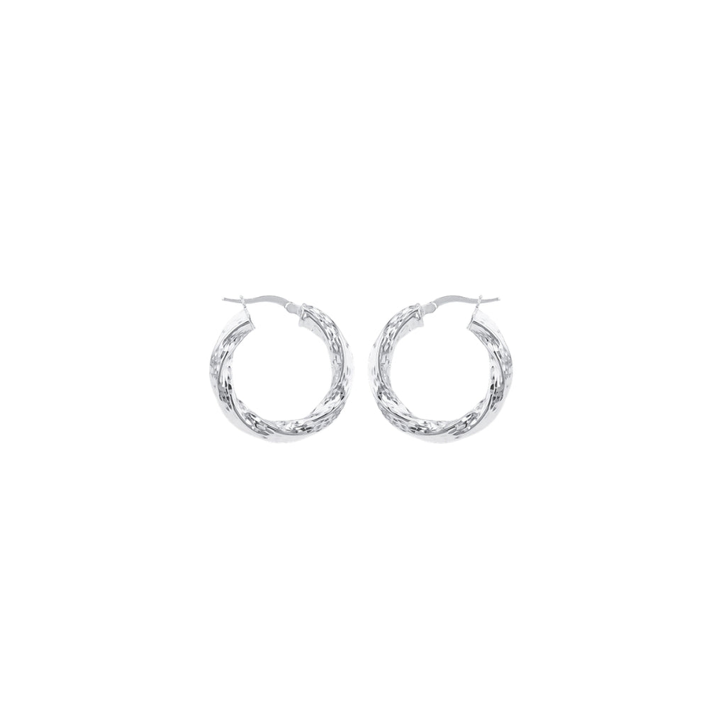 Sterling Silver Diamond Cut Twist Tube Hoop Earrings