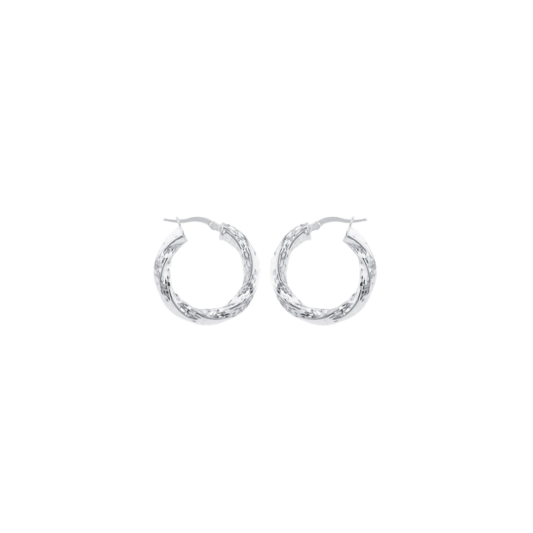 Sterling Silver Diamond Cut Twist Tube Hoop Earrings