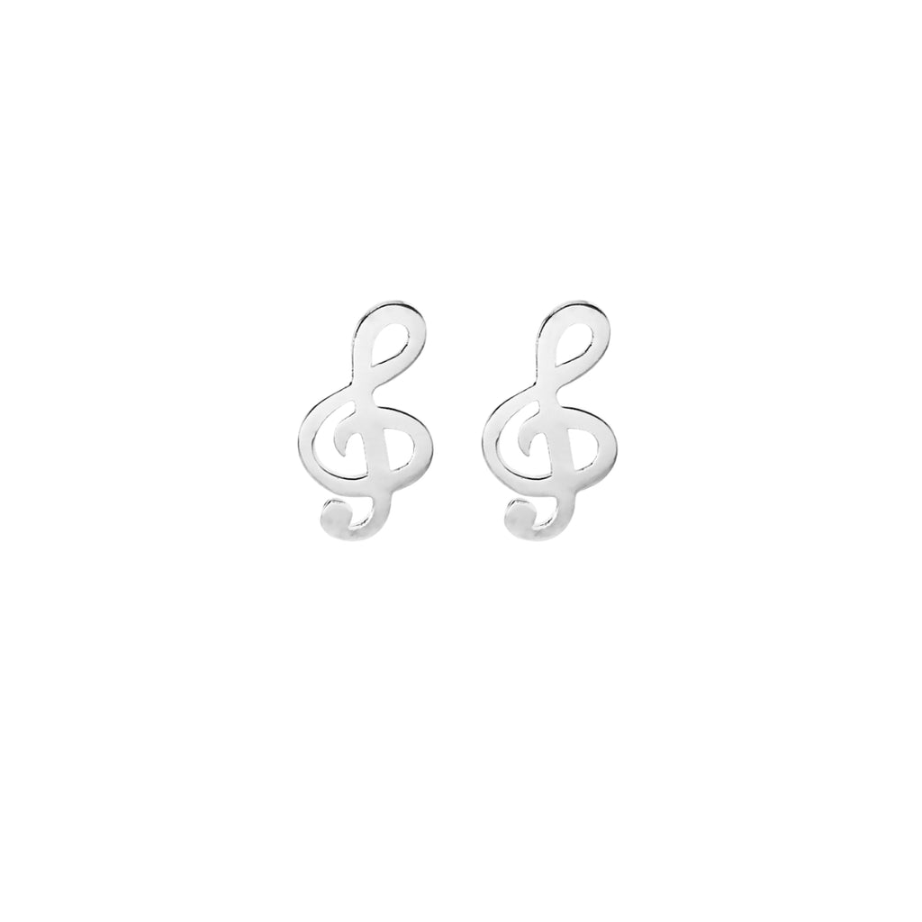 Sterling Silver Treble Clef Stud Earrings