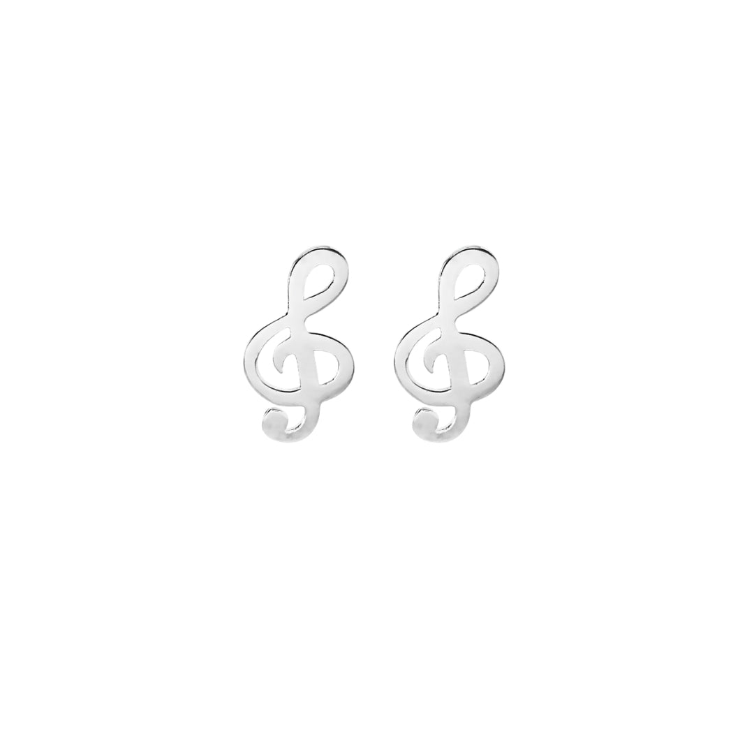 Sterling Silver Treble Clef Stud Earrings