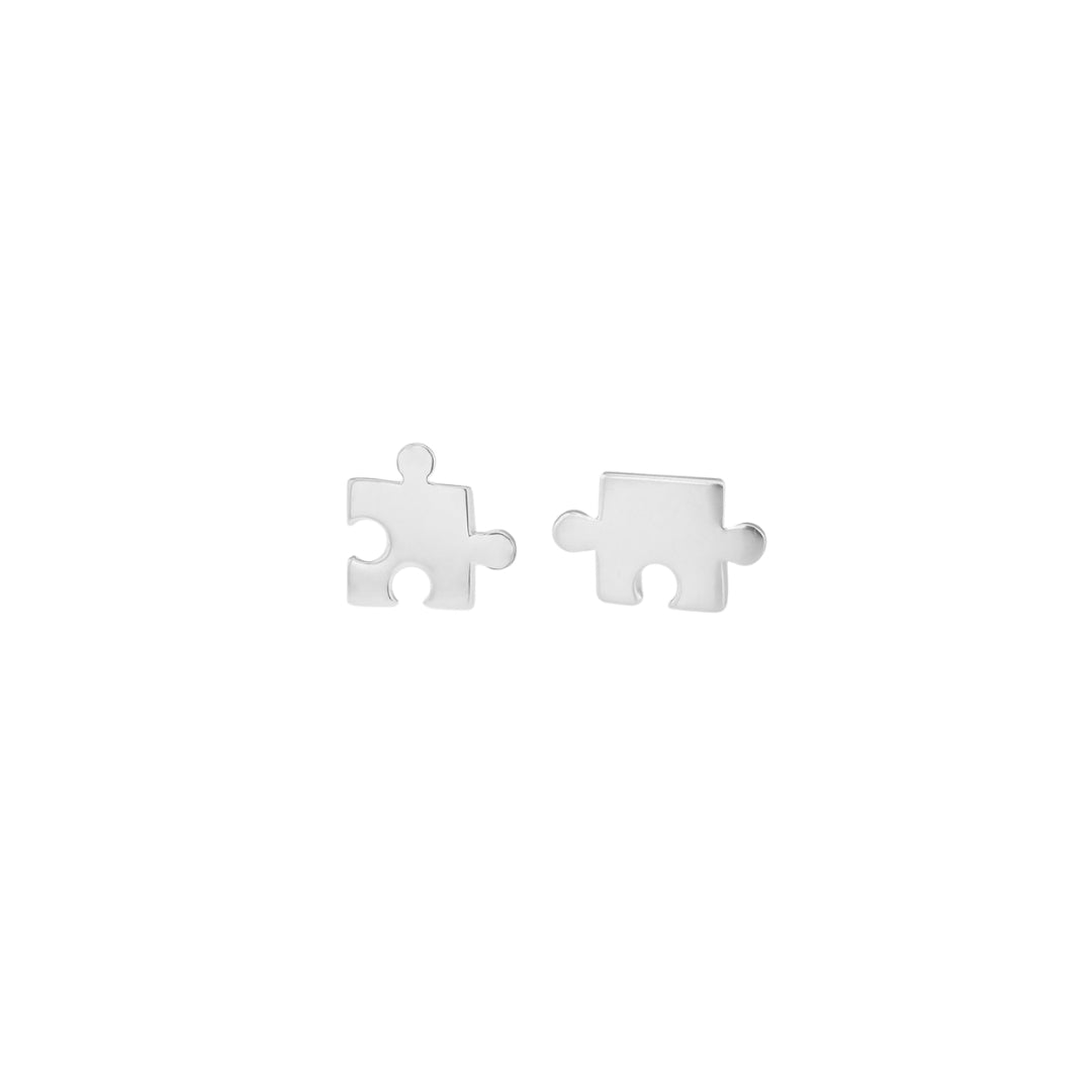 Sterling Silver 'Jigsaw Piece' Asymmetric Stud Earrings